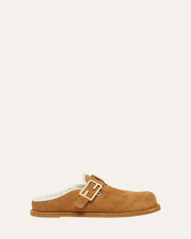 Feel Suede Shearling Buckle Mules